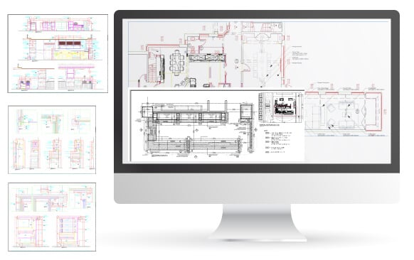 Joinery Shop Drawings from Architectural Plans for Office Floor, UK