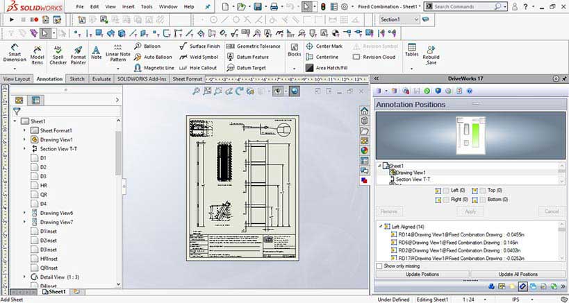 Features of 2D Drawings modified in Driveworks