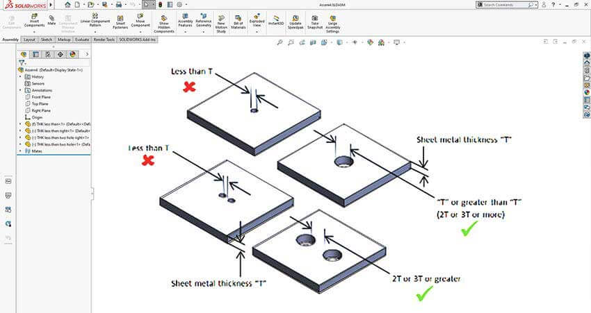 Figure 3: Punching holes in sheet metal plates according to DFM rules