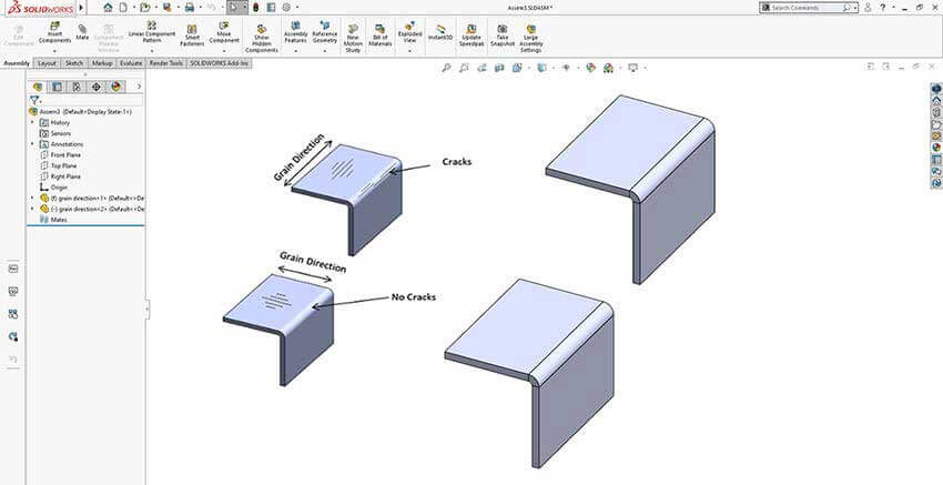 Figure 4: Bending failure in sheet metal plate without considering grain direction