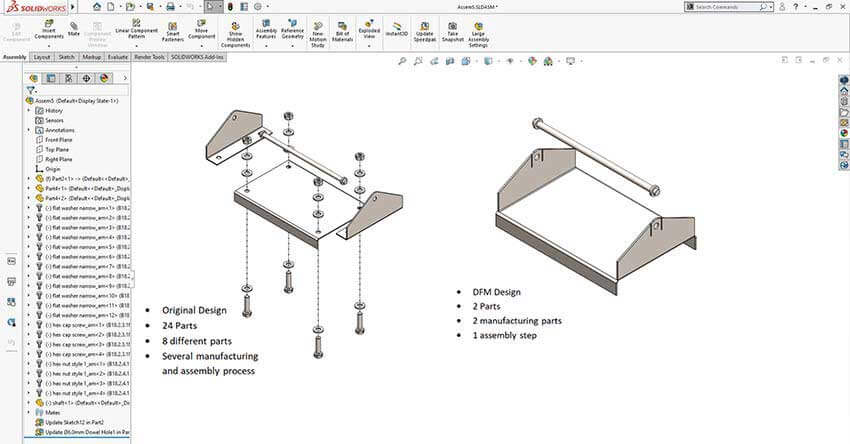 Figure 5: Considering a number of sheet metal parts in the assembly as per DFM guidelines