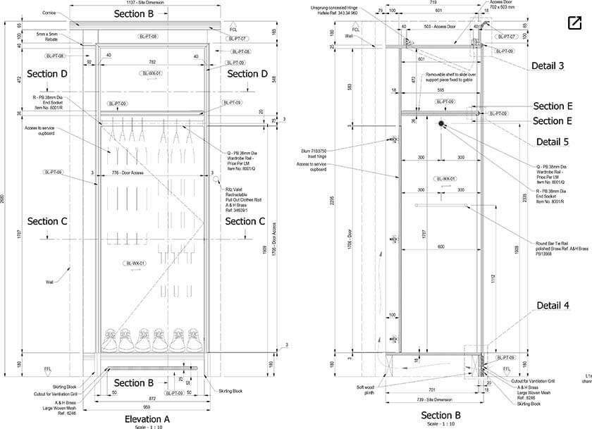 detailed furniture drawings for manufacturing